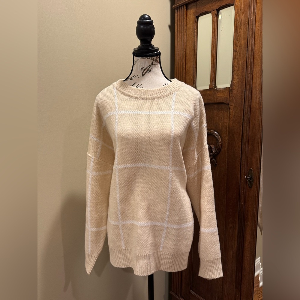 Cream White Windowpane Sweater